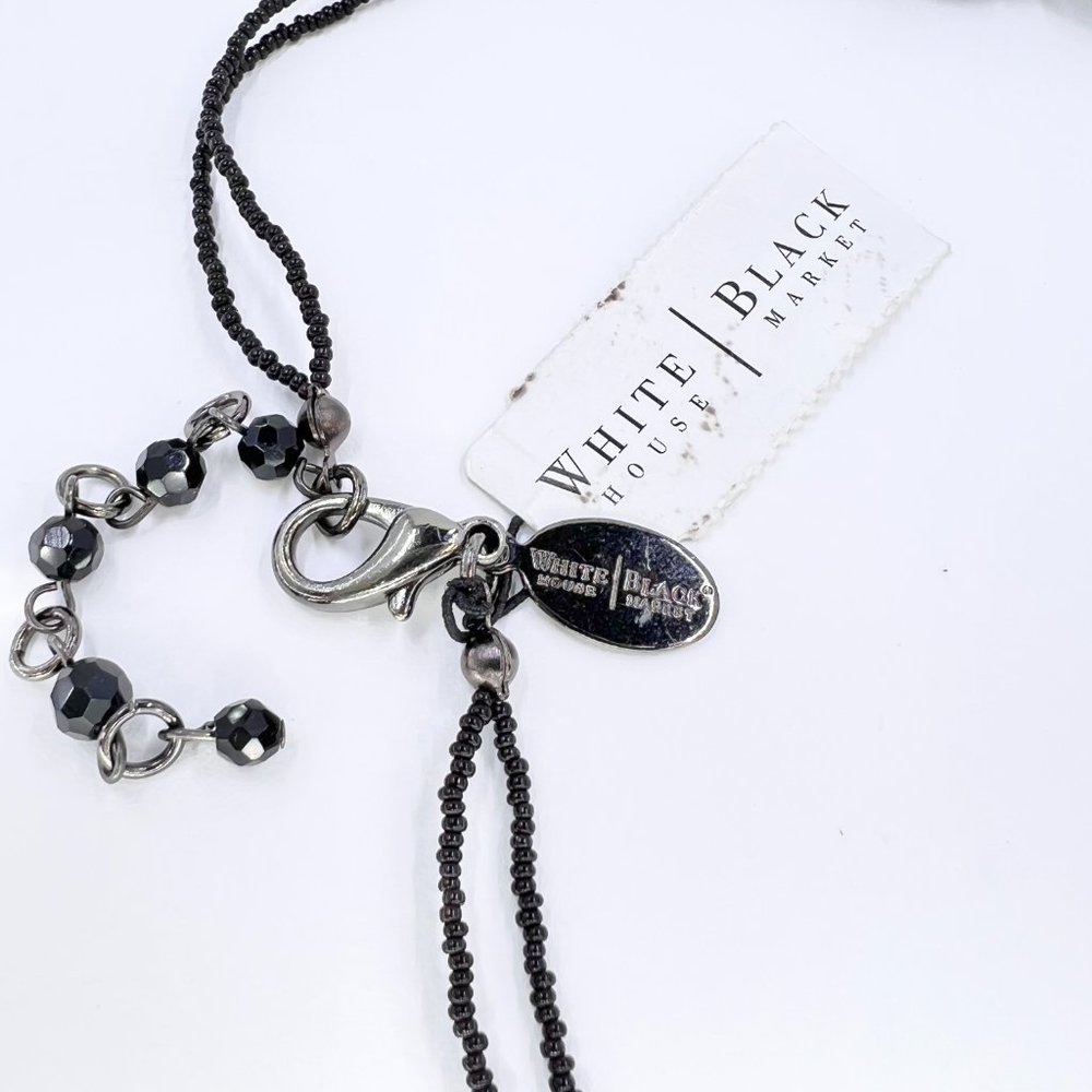 NWT - WHBM - Black Glass Beaded Y Style Teardrop Pendant Chocker Necklace - Picture 6 of 8